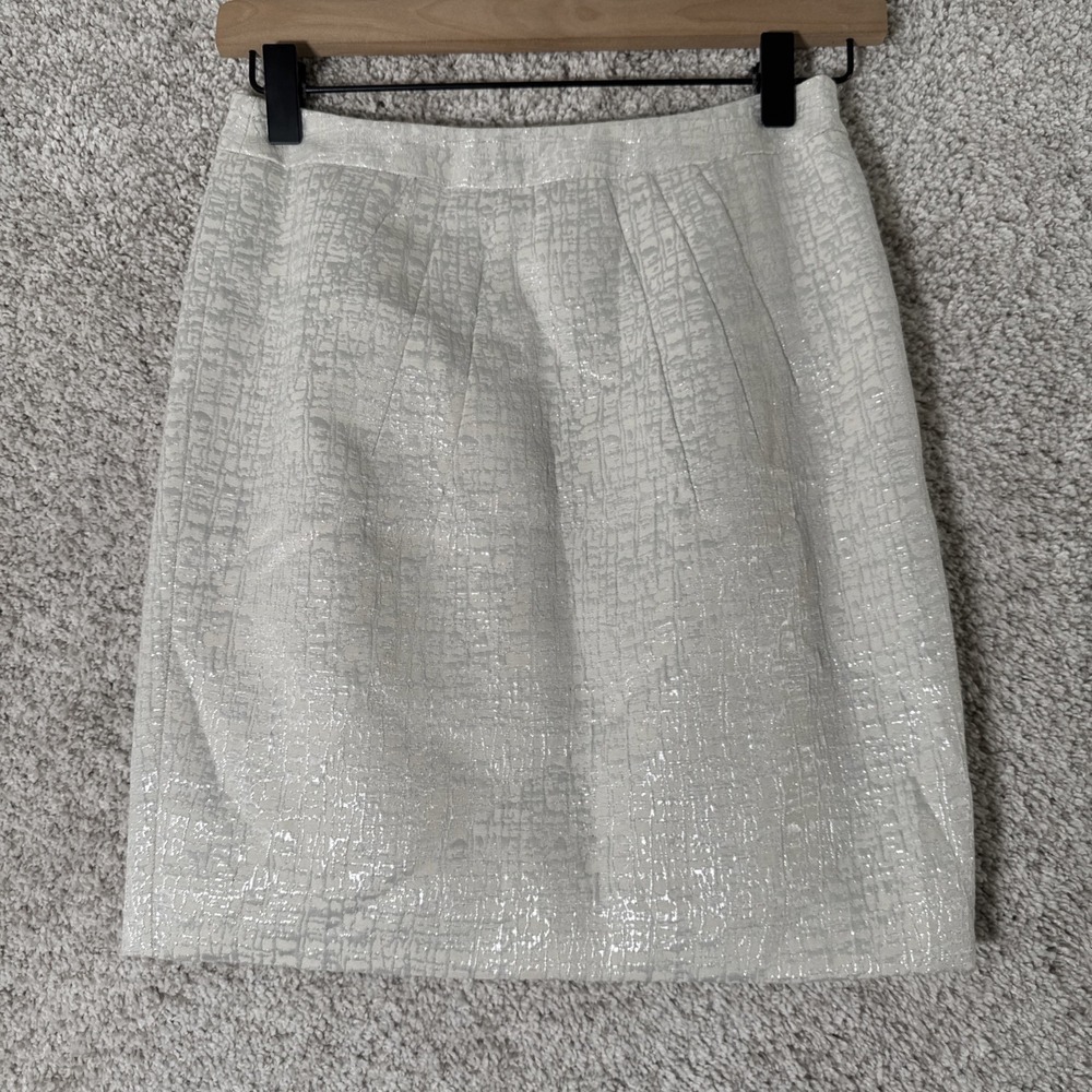 Club Monaco Womens Skirt Straight Pencil Knee Ivory Silver Metallic Size 00